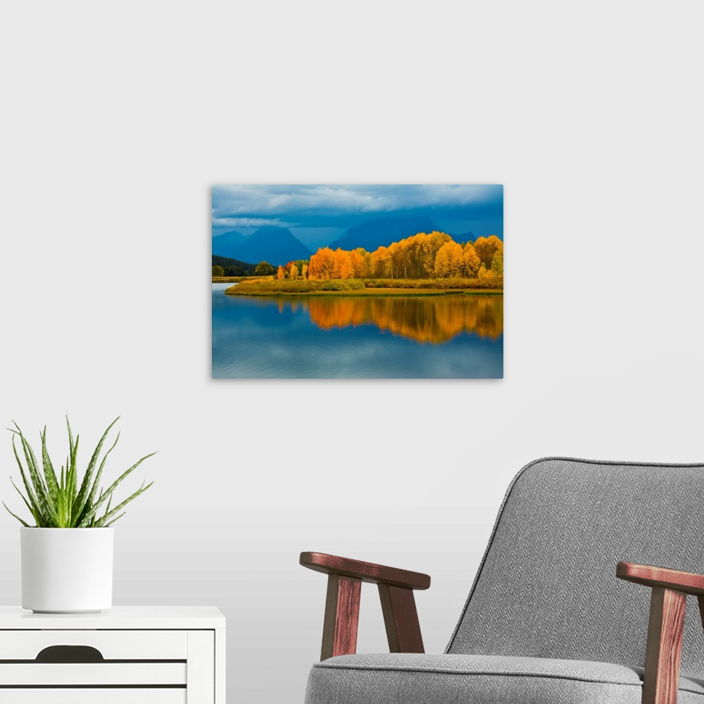 A modern room featuring autumn evening, Oxbow, Grand teton National Park, Wyoming, USA