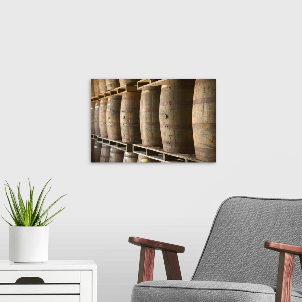 A modern room featuring BAHAMAS-New Providence Island-Coral Harbour:.Bacardi Rum Factory -.Rum Aging Casks