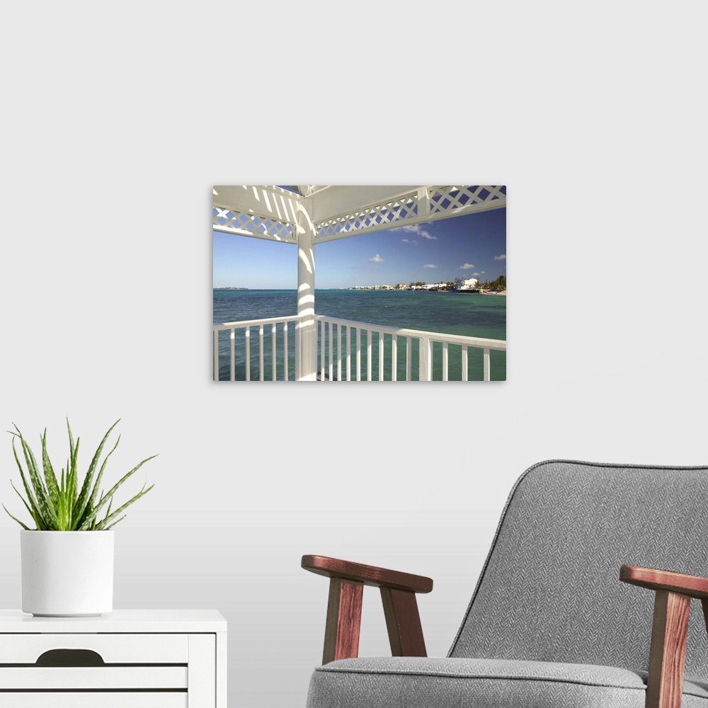 A modern room featuring BAHAMAS-New Providence Island-Sandyport Bay:.Bay View from Beachside Gazebo