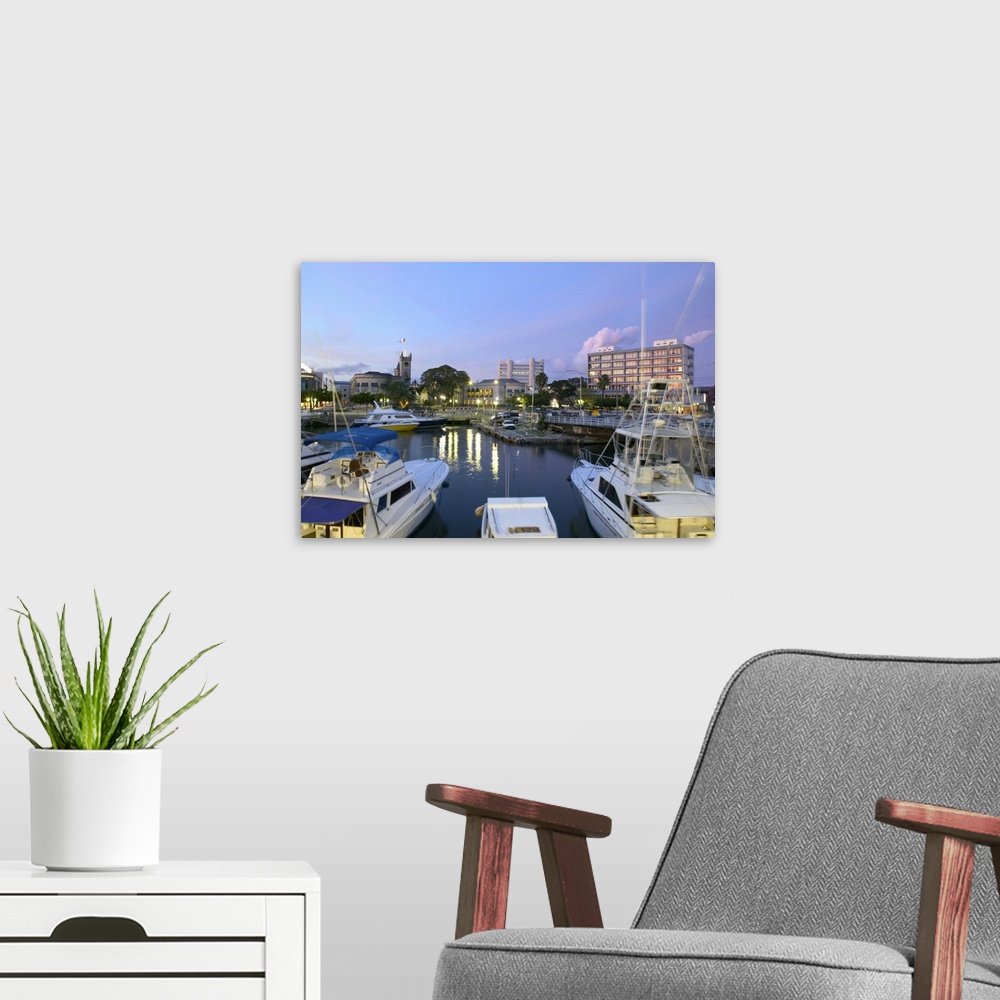 A modern room featuring BARBADOS, Bridgetown, Evening View of The Careenage