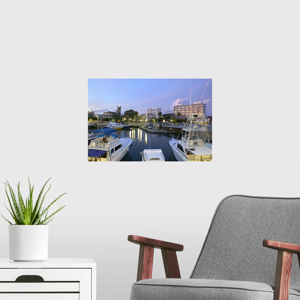 A modern room featuring BARBADOS, Bridgetown, Evening View of The Careenage