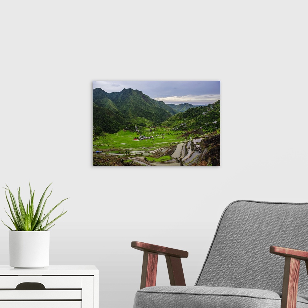 A modern room featuring Batad rice terraces, part of the World Heritage Site Banaue, Luzon, Philippines.
