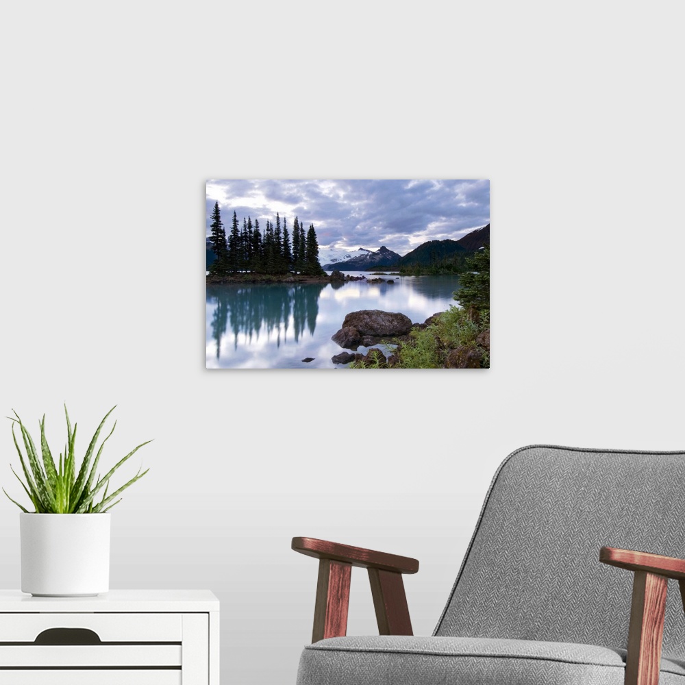 A modern room featuring Battleship Islands in the glacial Garibaldi Lake, Garibaldi Provincial Park, British Columbia