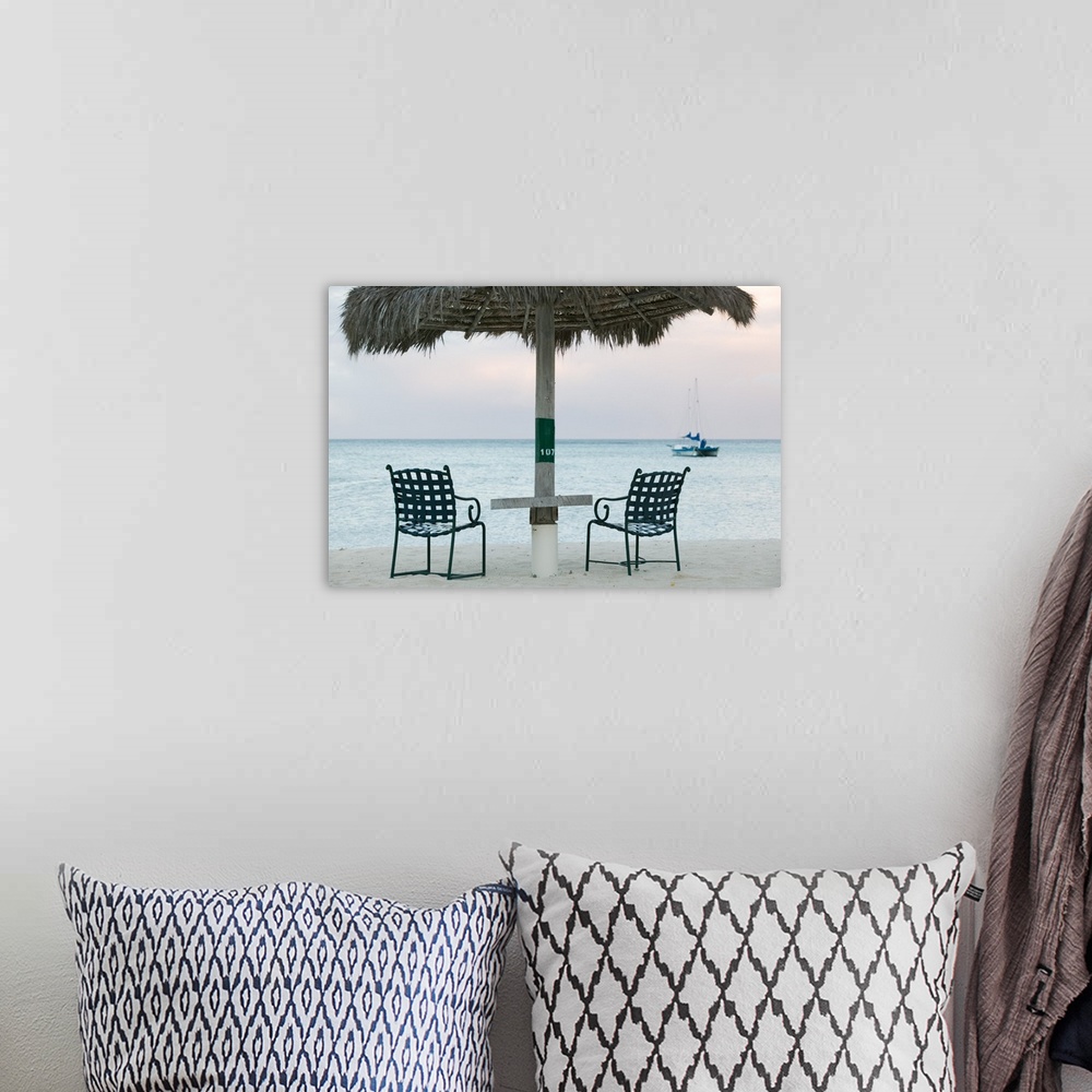 A bohemian room featuring ABC Islands-ARUBA-Palm Beach:.Beach Chairs / Morning