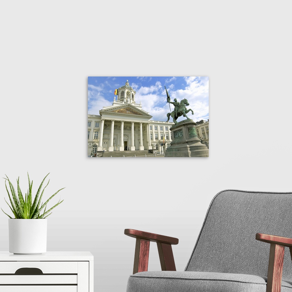 A modern room featuring Europe, Belgium, Brussels-Capital Region, Brussels, Eglise St. Jacques sur Coudenberg and statue ...
