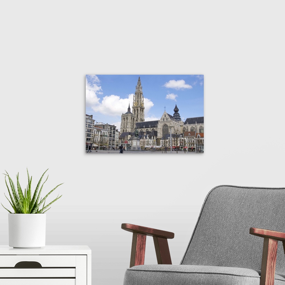 A modern room featuring Europe, Belgium, Flanders, Antwerp Province, Antwerp, the Groenplaats or green square, Statue of ...