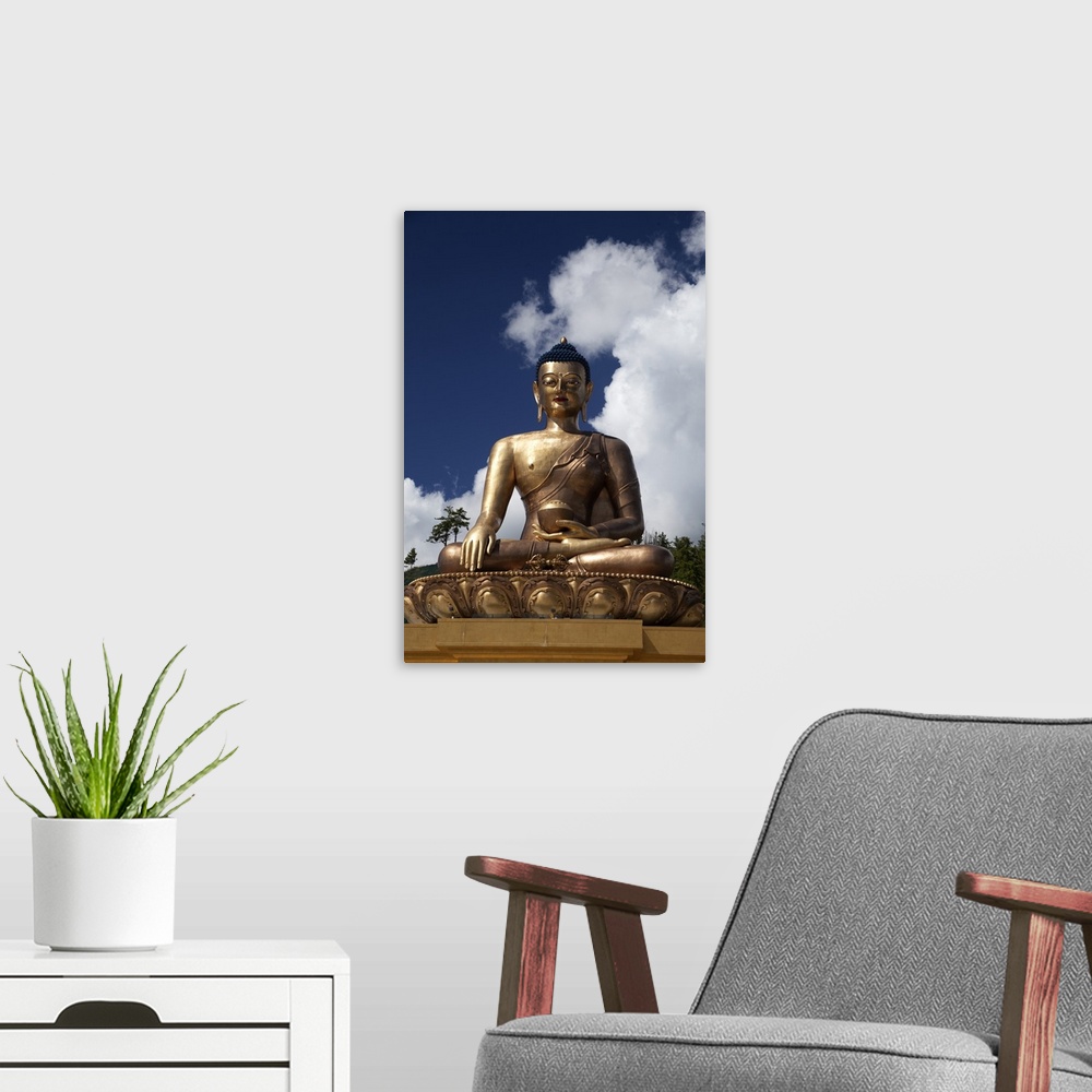 A modern room featuring Asia, Bhutan, Thimpu. Buddha Dordenma overlooking Thimpu.