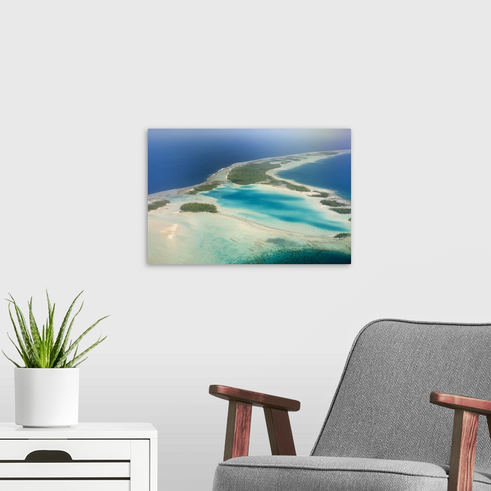 A modern room featuring Blue Lagoon, Rangiroa, Tuamotu Archipelago, French Polynesia.