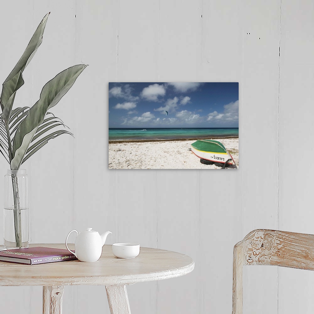 A farmhouse room featuring ABC Islands - BONAIRE - Pink Beach: Beach View with Fishing Boat