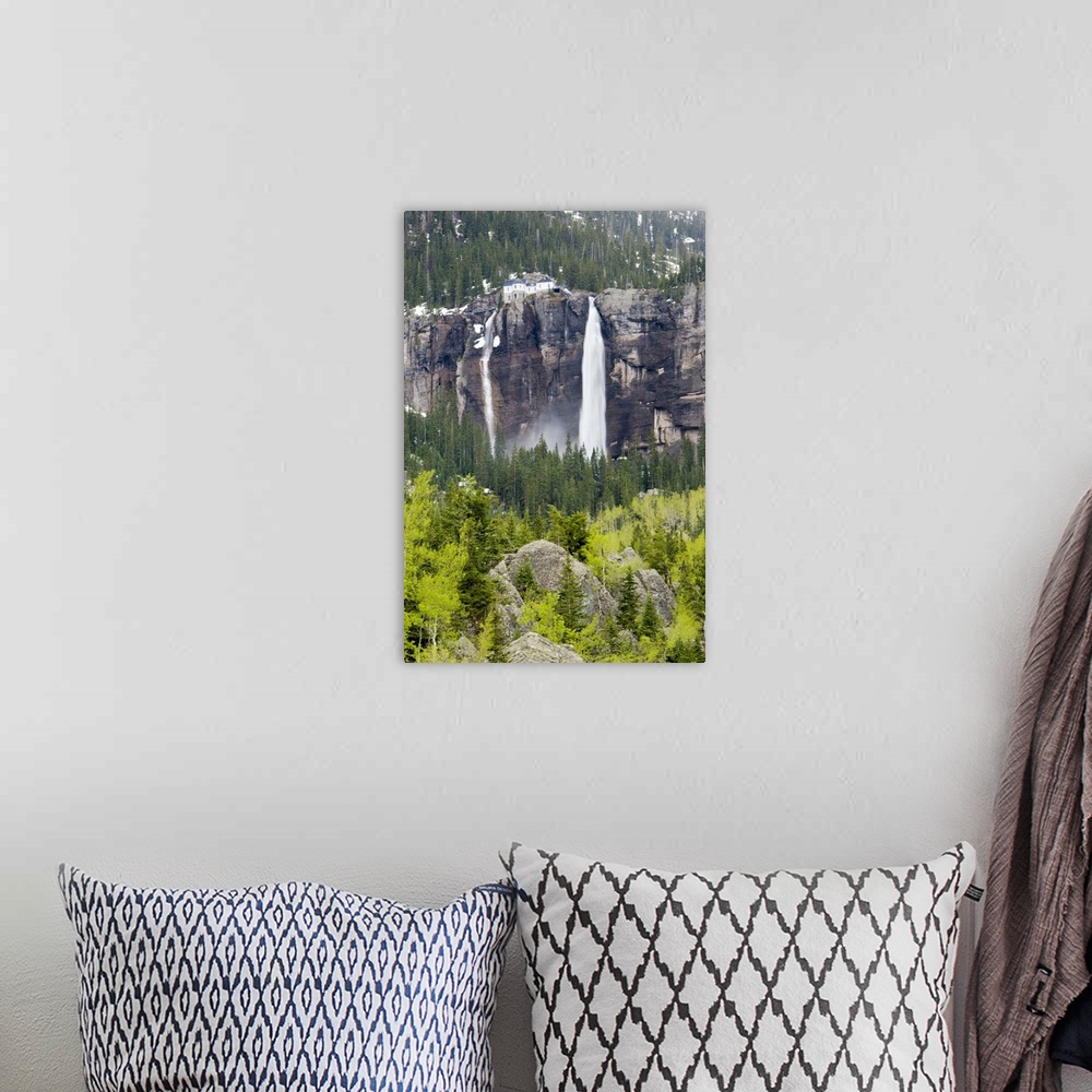 A bohemian room featuring Bridal Veil Falls, Mount Sneffels Wilderness, Telluride, Colorado.
