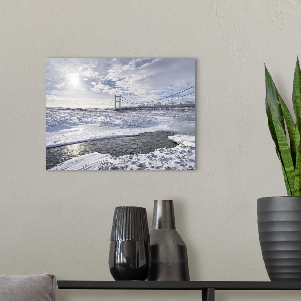 A modern room featuring Bridge over Joekulsa a Fjoellum during winter in the highland of Iceland. .