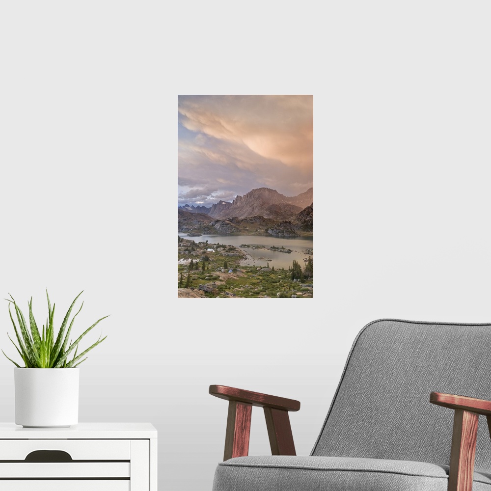 A modern room featuring USA, Wyoming, Bridger National Forest, Bridger Wilderness. Sunset on Wind River Range and Island ...