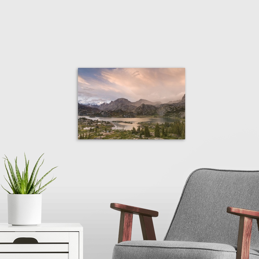 A modern room featuring USA, Wyoming, Bridger National Forest, Bridger Wilderness. Sunset on Wind River Range and Island ...