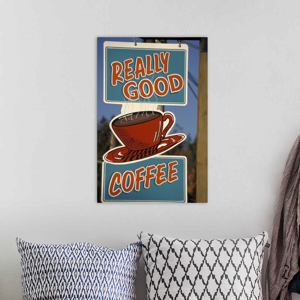 A bohemian room featuring North America, Canada, British Columbia, Vancouver Island, Duncan.Coffee sign