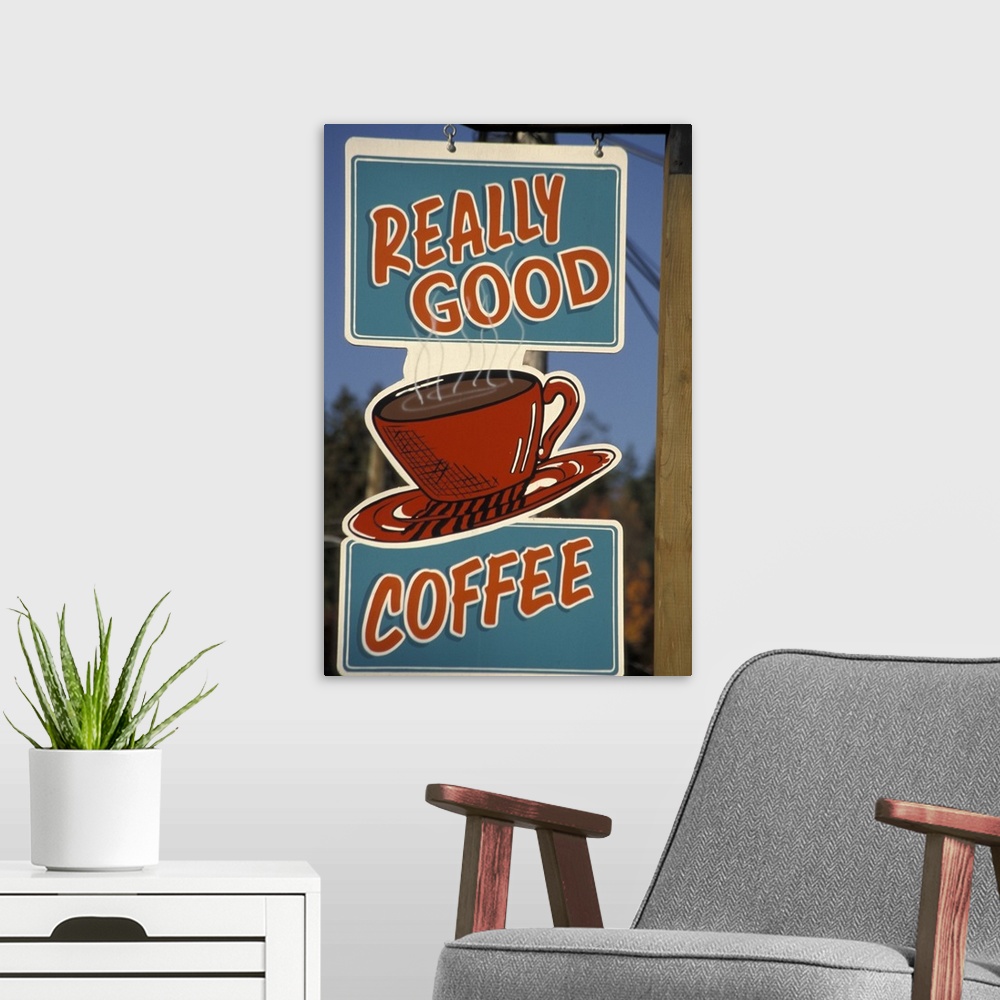 A modern room featuring North America, Canada, British Columbia, Vancouver Island, Duncan.Coffee sign