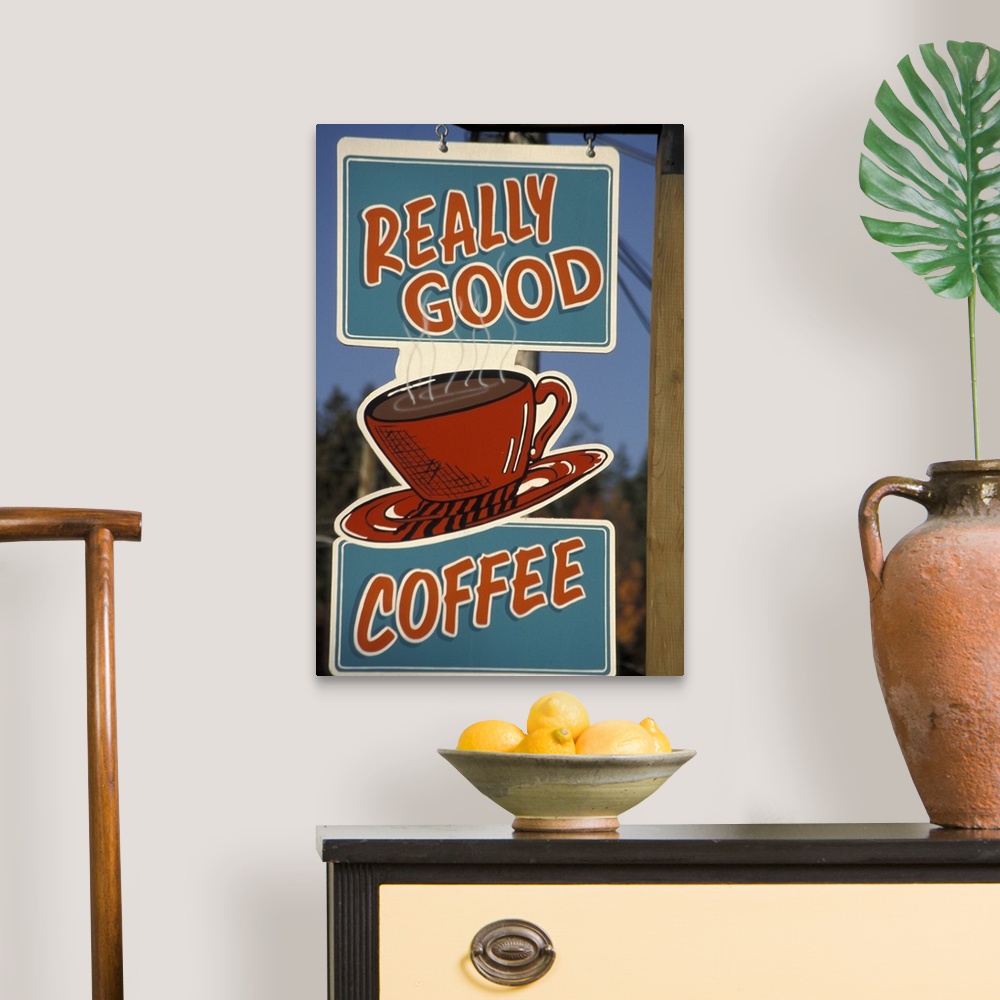 A traditional room featuring North America, Canada, British Columbia, Vancouver Island, Duncan.Coffee sign