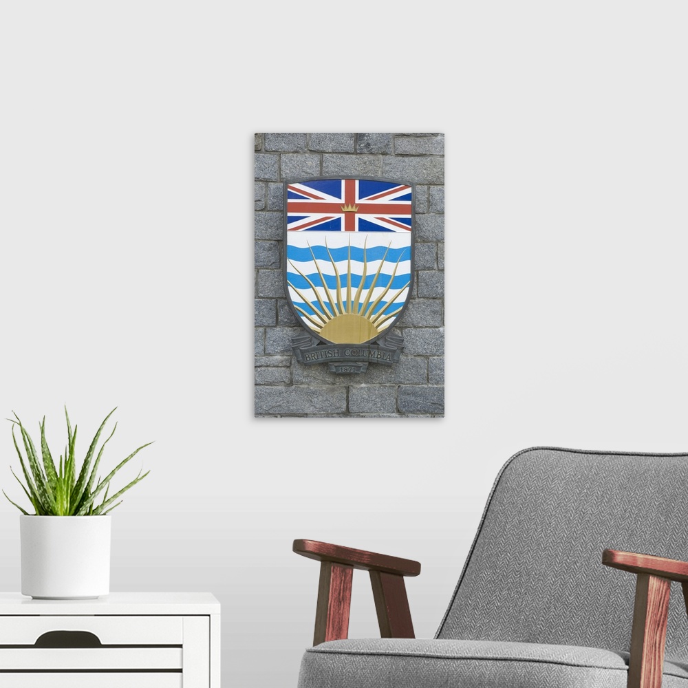 A modern room featuring Canada, BC, Victoria, Leglislature Buildings, British Columbia Provincial Seal