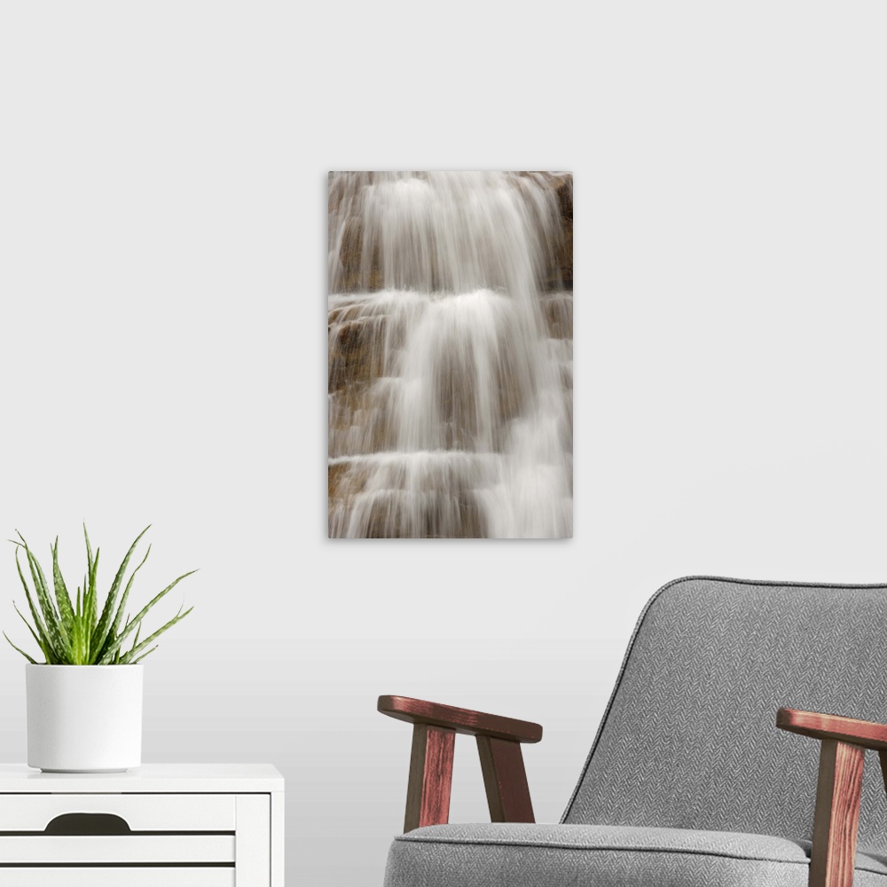 A modern room featuring Canada, British Columbia, Yoho National Park. Close-up of Sherbrooke Falls rushing over rock form...