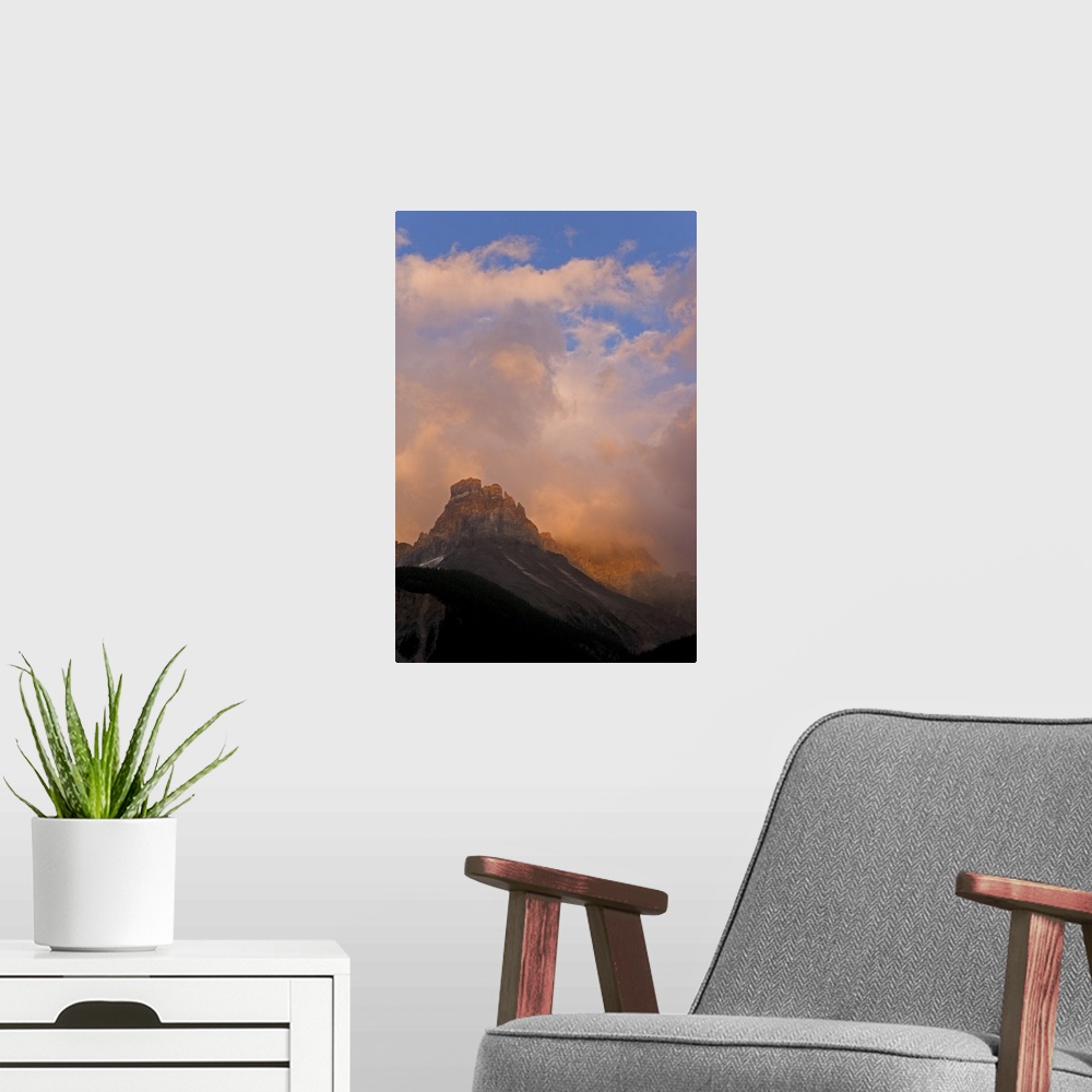 A modern room featuring Canada, British Columbia, Yoho National Park. Sunset colors clouds over Cathedral Mountain. Credi...