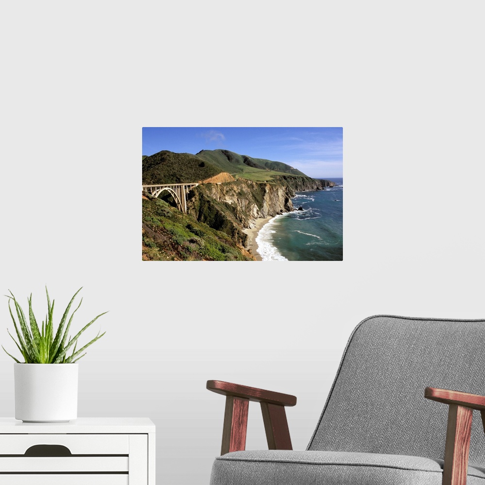 A modern room featuring North America, USA, California, Big Sur, Garrapata State Park. Rugged coastline and Bixby Bridge.