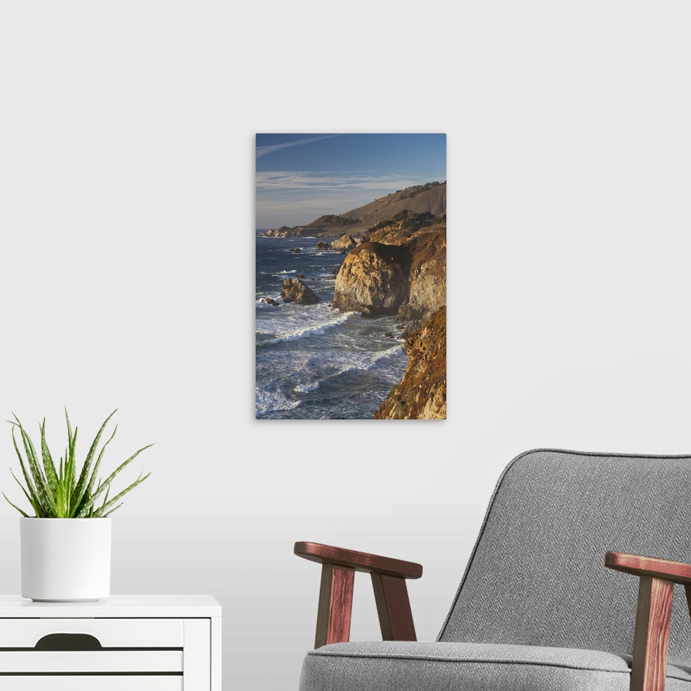 A modern room featuring USA, California, Central Coast, Big Sur Area, coastal view by Castle Rock, sunset