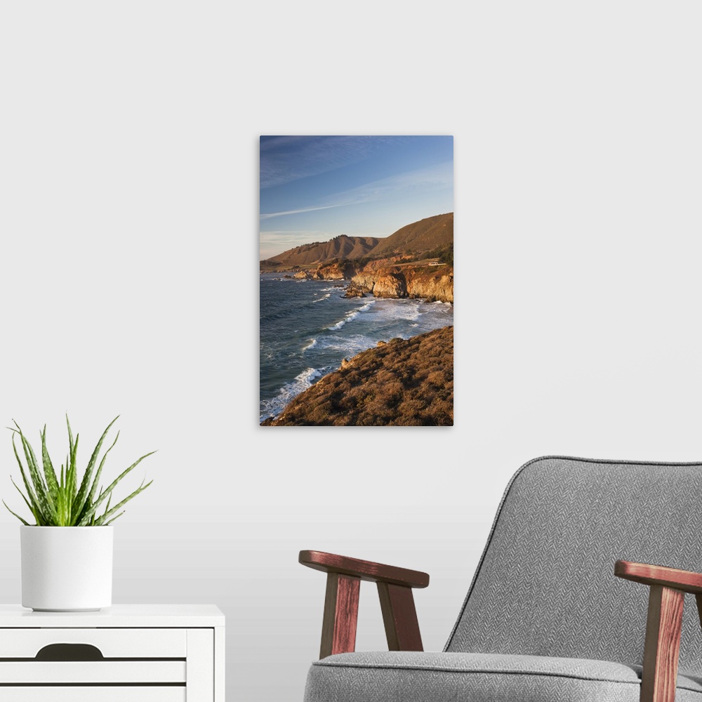 A modern room featuring USA, California, Central Coast, Big Sur Area, coastal view by Castle Rock, sunset