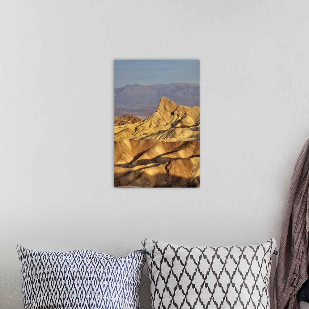 A bohemian room featuring California, Death Valley National Park, Amargosa Range at Zabriskie Point with Manly Beacon and P...