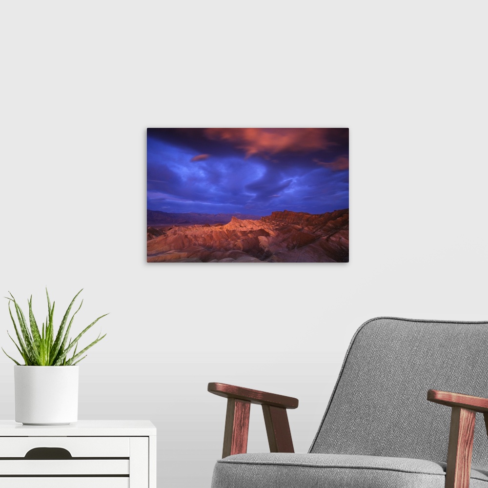 A modern room featuring USA, California, Death Valley National Park. Dramatic sunrise at Zabriskie Point.