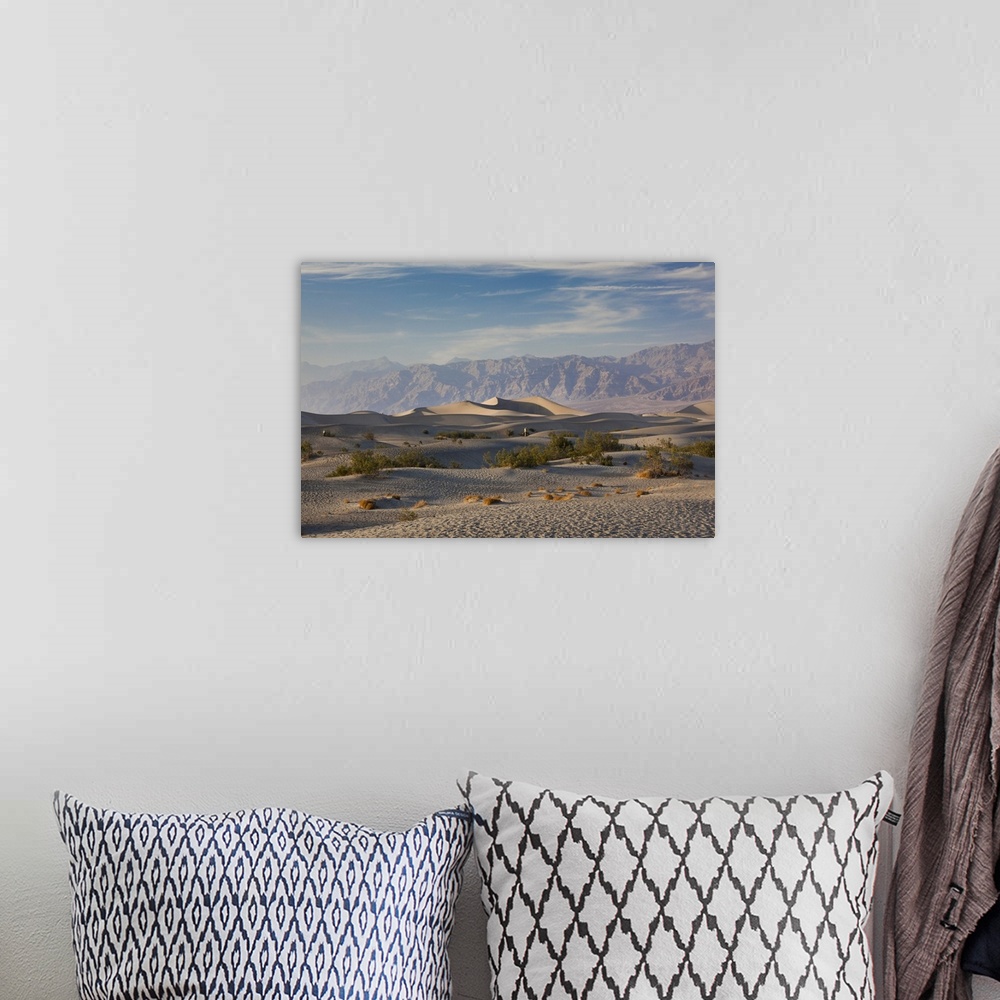 A bohemian room featuring USA, California, Death Valley National Park, Mesquite Flat Sand Dunes, late afternoon