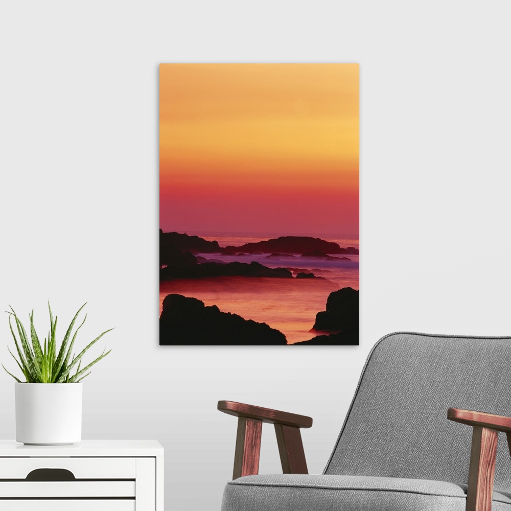 A modern room featuring California, Monterey Peninsula, Pacific Grove, Offshore rocks at sunset
