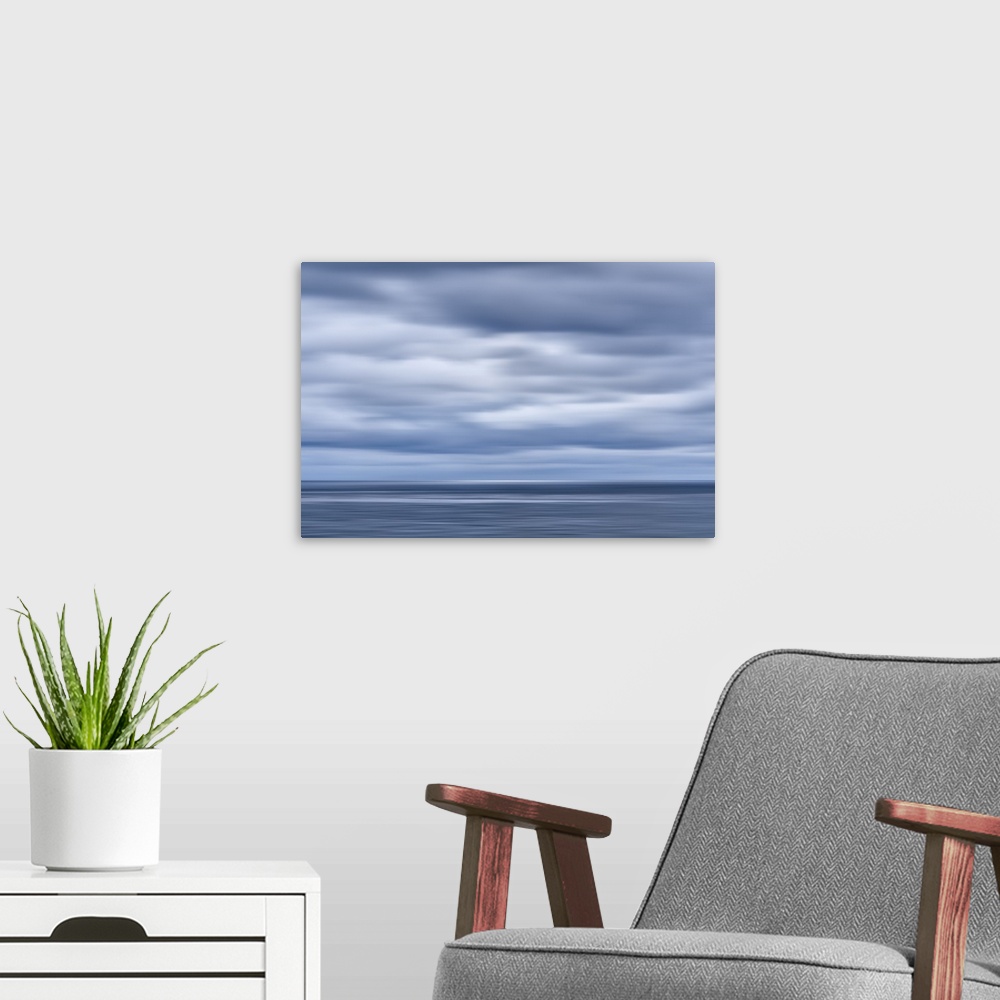 A modern room featuring USA, California, San Diego, View of blurred clouds over Pacific Ocean