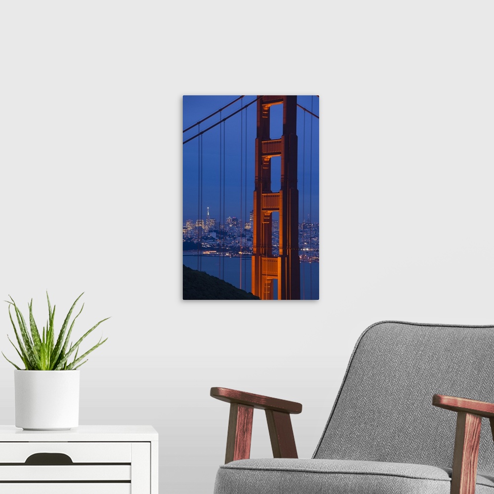 A modern room featuring USA, California, San Francisco, Golden Gate National Recreation Area, Golden Gate Bridge, evening