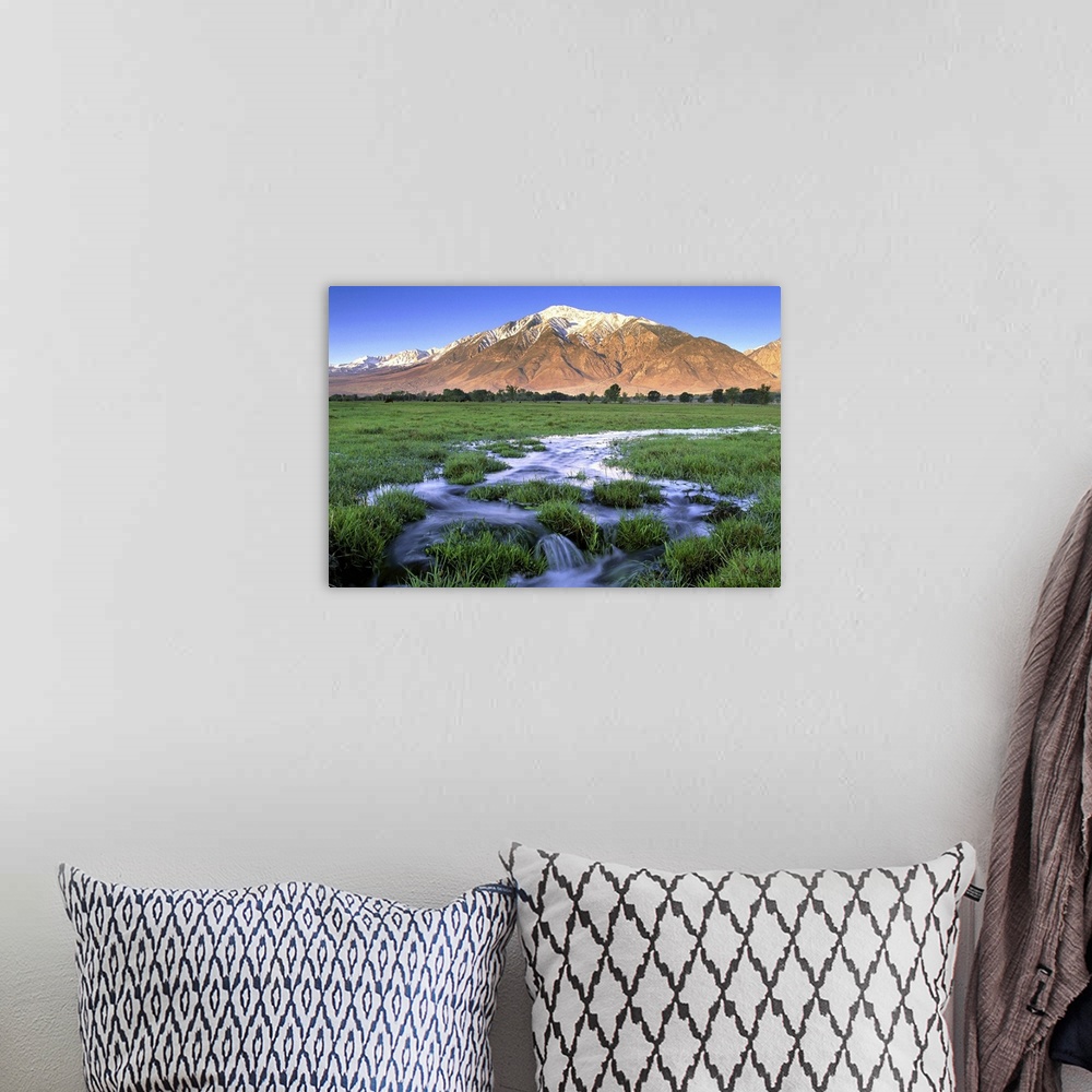 A bohemian room featuring USA, California, Sierra Nevada Mountains. Mount Tom at sunrise seen from the verdant Round Valley.
