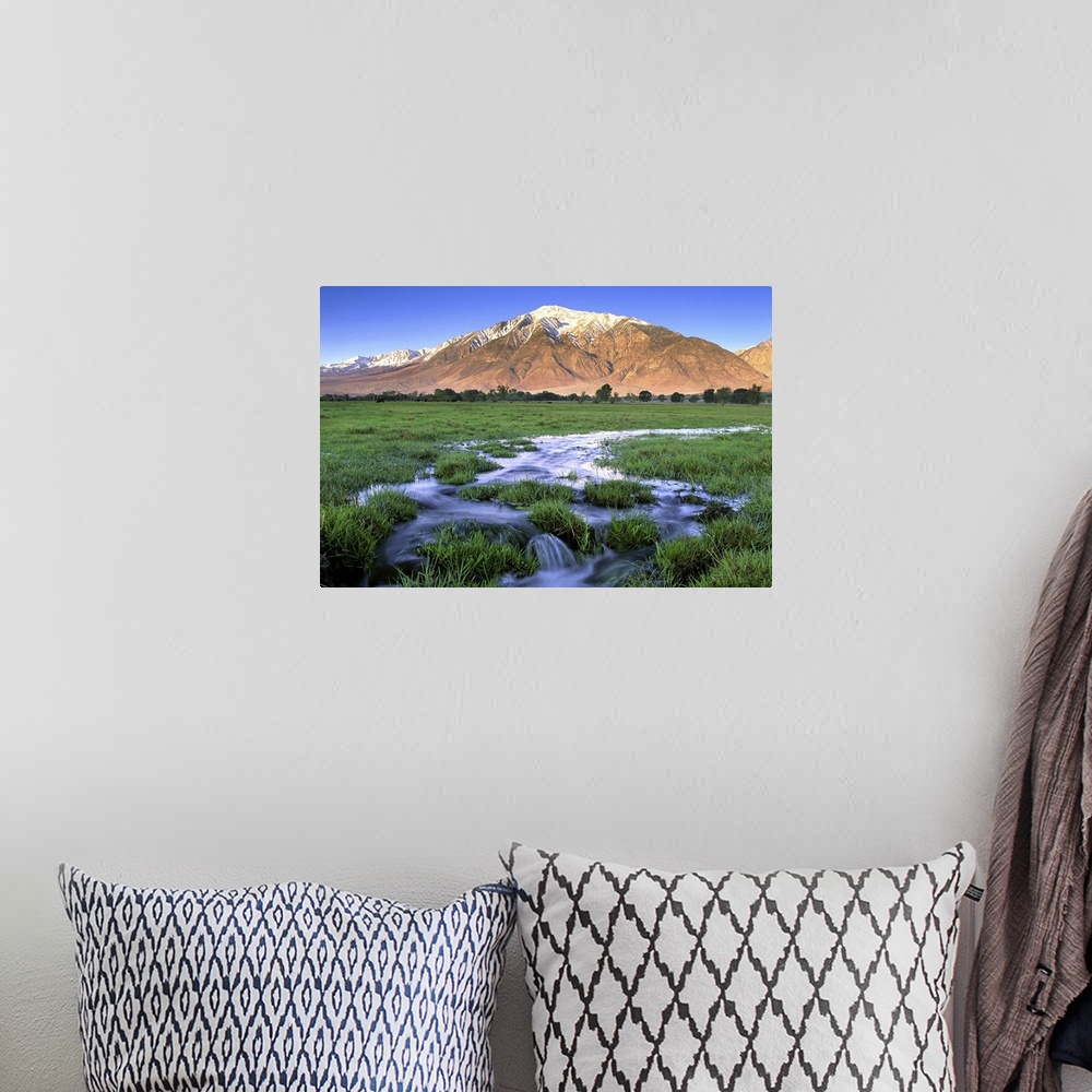 A bohemian room featuring USA, California, Sierra Nevada Mountains. Mount Tom at sunrise seen from the verdant Round Valley.