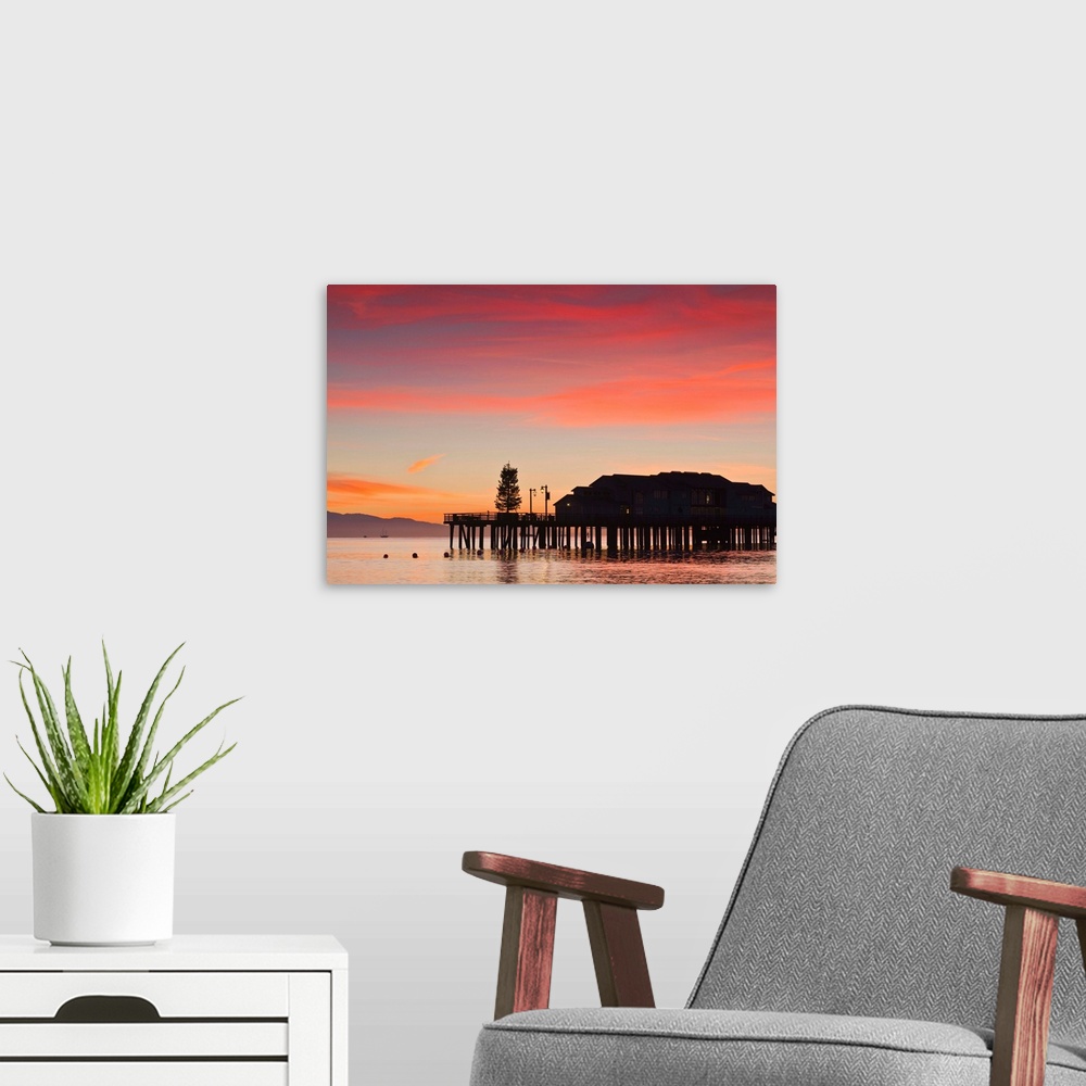 A modern room featuring USA, California, Southern California, Santa Barbara, Stearns Wharf, dawn