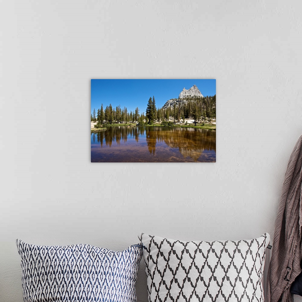 A bohemian room featuring North America, USA, California, Yosemite National Park. Cathedral Peak reflected in a glacial tarn.