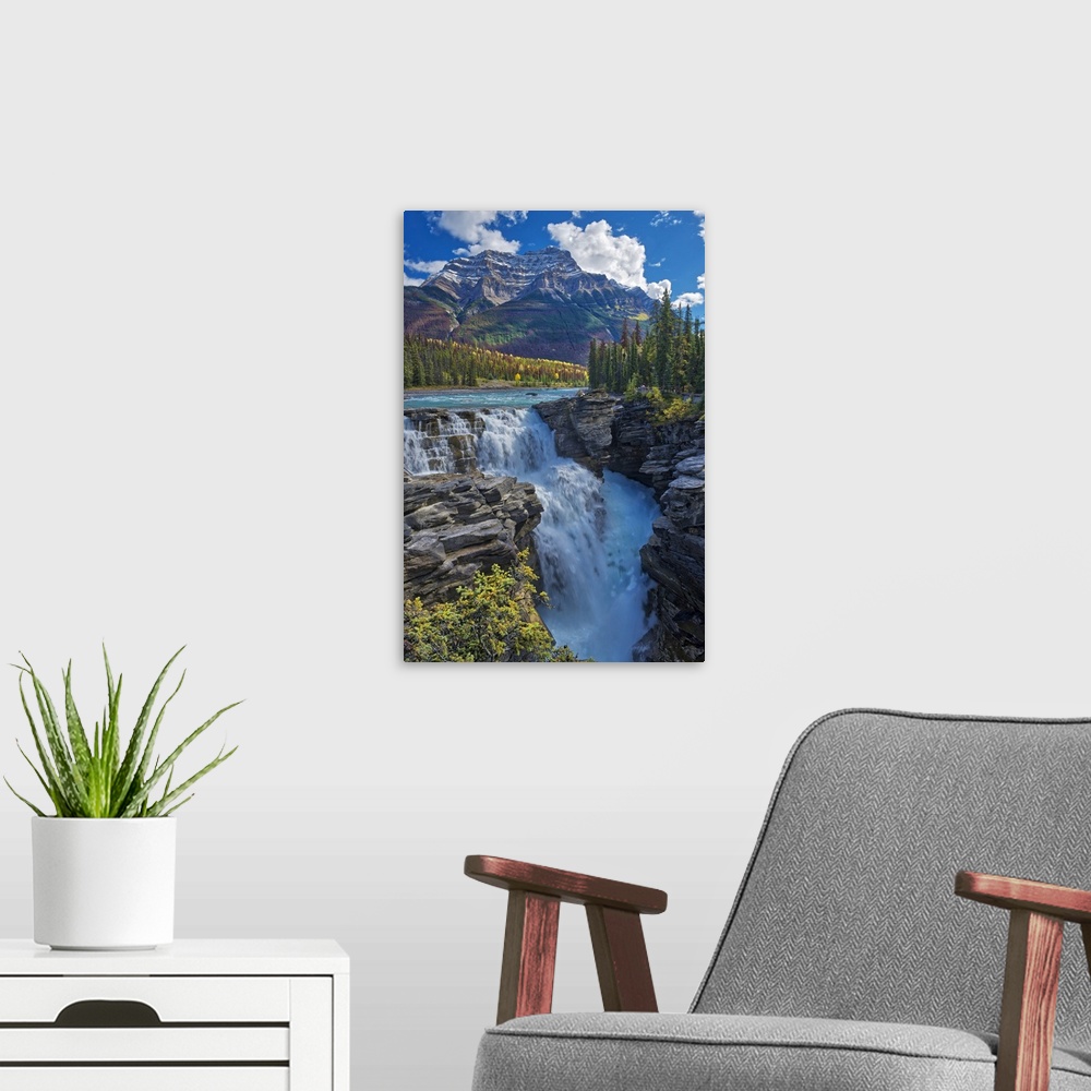 A modern room featuring Canada, Alberta, Jasper national park. Athabasca river at Athabasca falls.