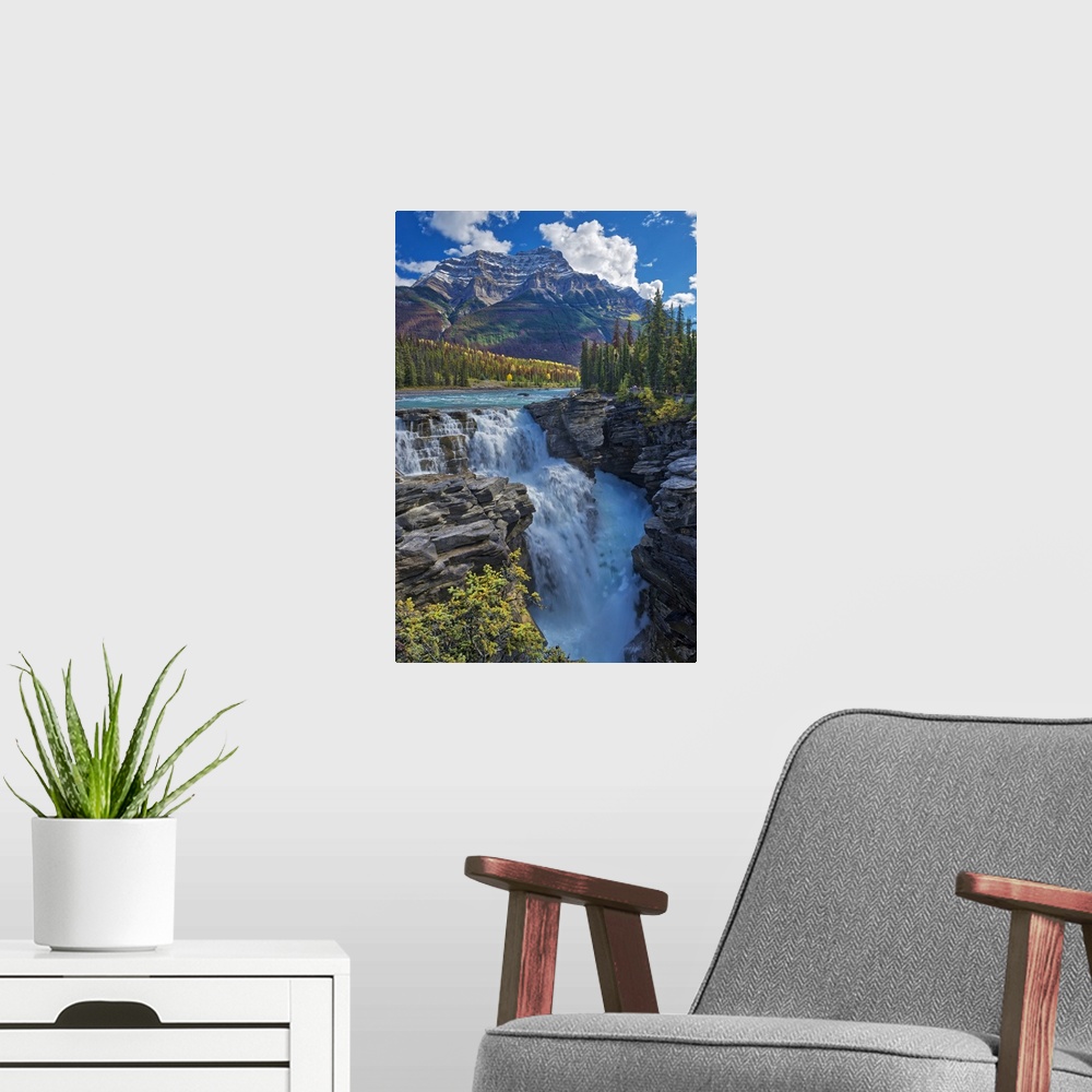 A modern room featuring Canada, Alberta, Jasper national park. Athabasca river at Athabasca falls.