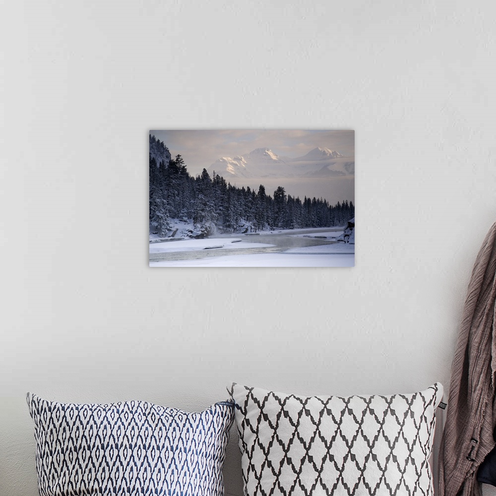 A bohemian room featuring Bow River in winter. Banff, Canada