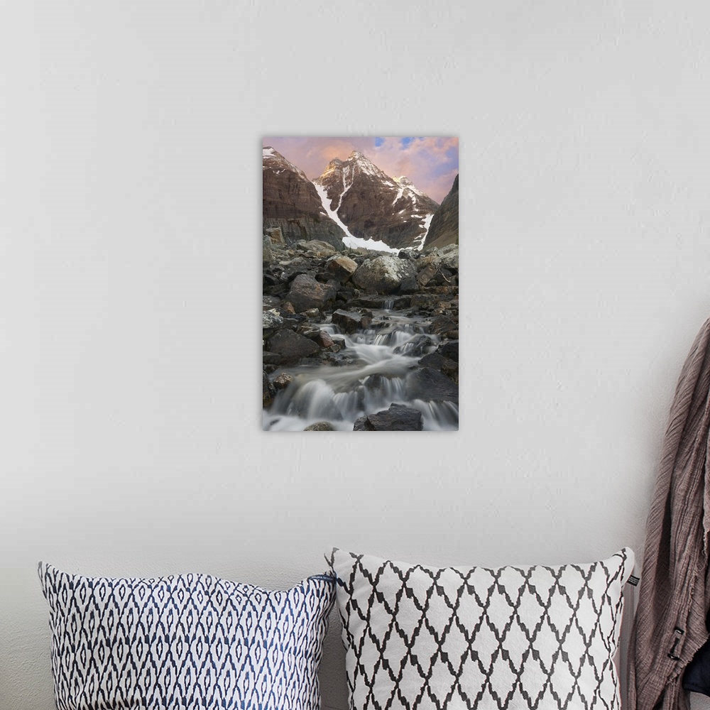 A bohemian room featuring Canada, British Columbia, Yoho National Park. Sunrise over small rapids and Cathedral Mountain. C...