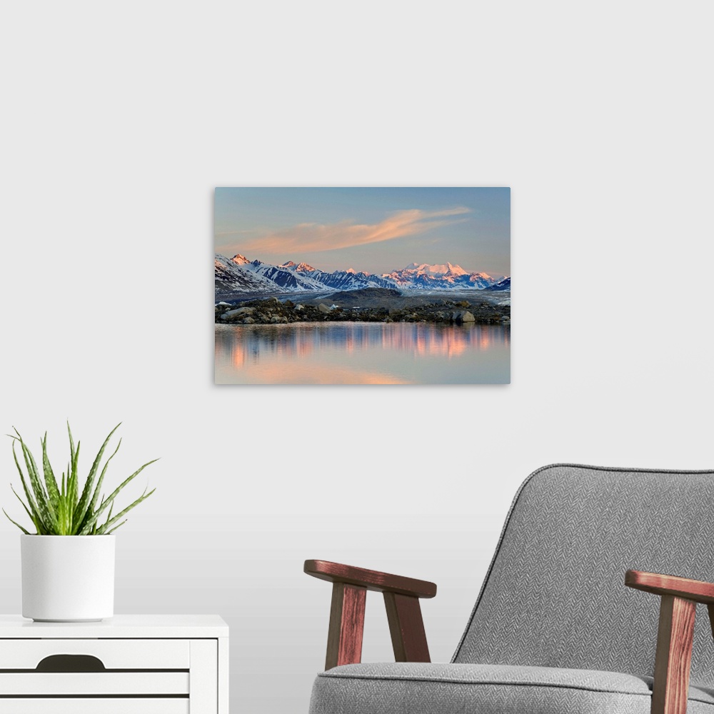 A modern room featuring Canada, British Columbia, Alsek River Valley. View of Alsek Lake and Alsek Glacier. Credit as: Do...