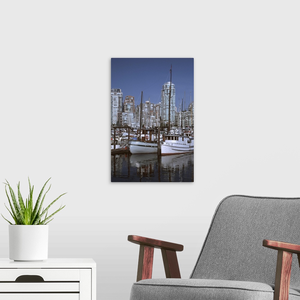 A modern room featuring Canada, British Columbia, Vancouver.Granville Island, Fisherman's Wharf and marina