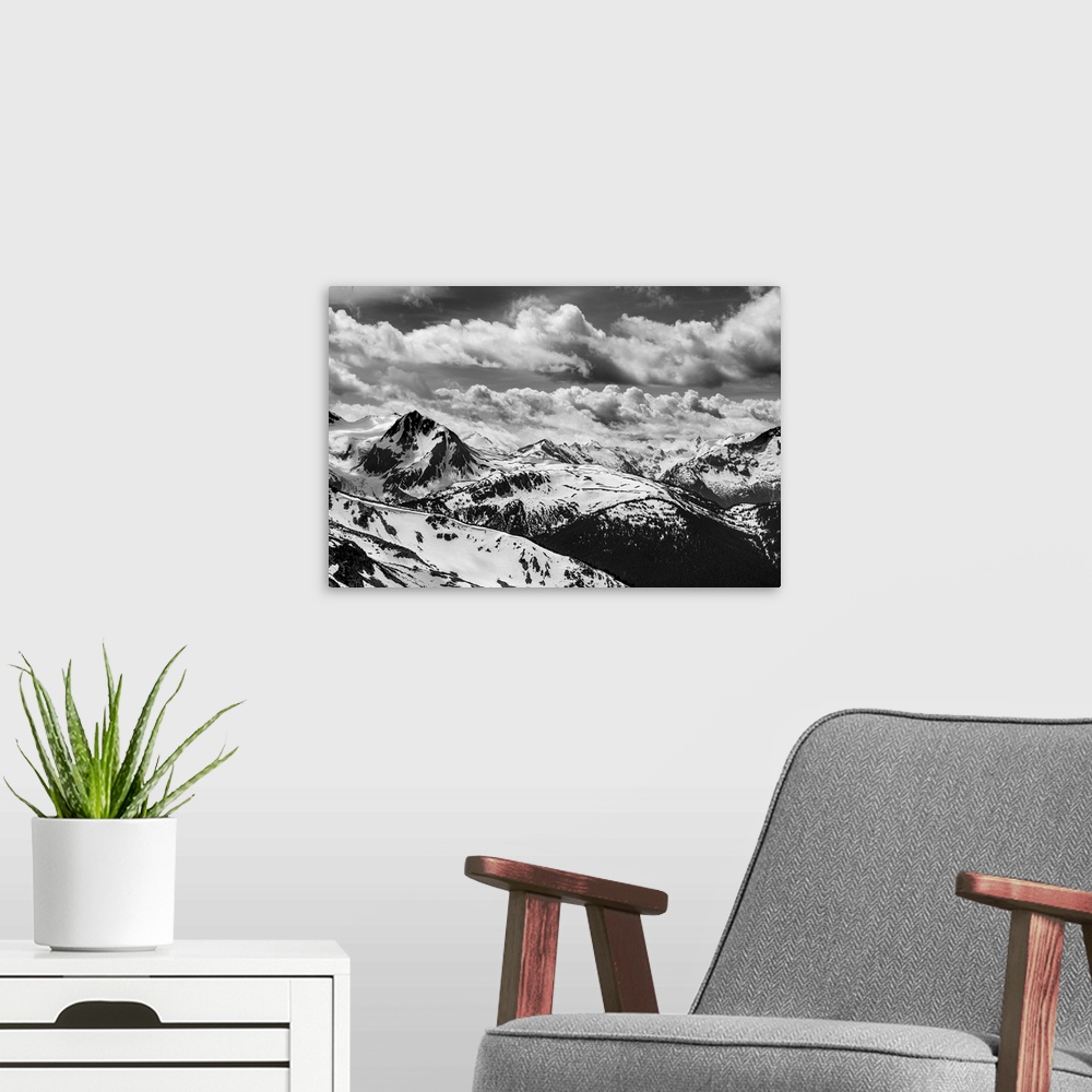 A modern room featuring Canada, British Columbia, whistler. B&W of fitzsimmons range in Garibaldi Provincial park.