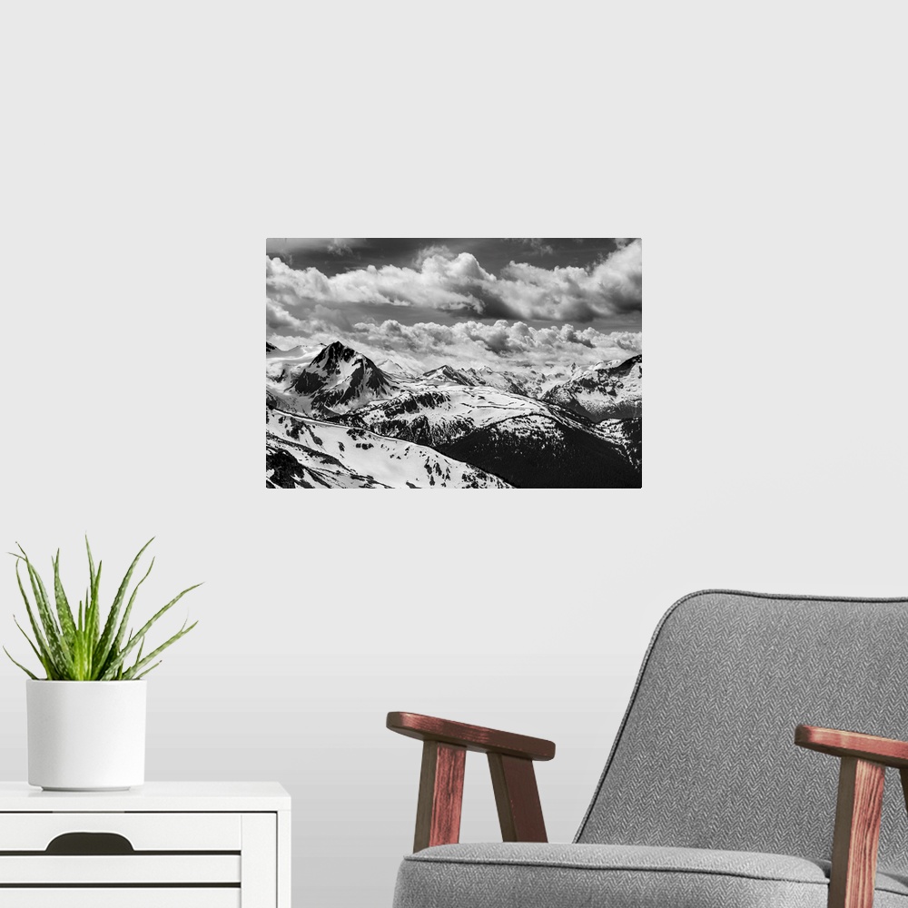 A modern room featuring Canada, British Columbia, whistler. B&W of fitzsimmons range in Garibaldi Provincial park.