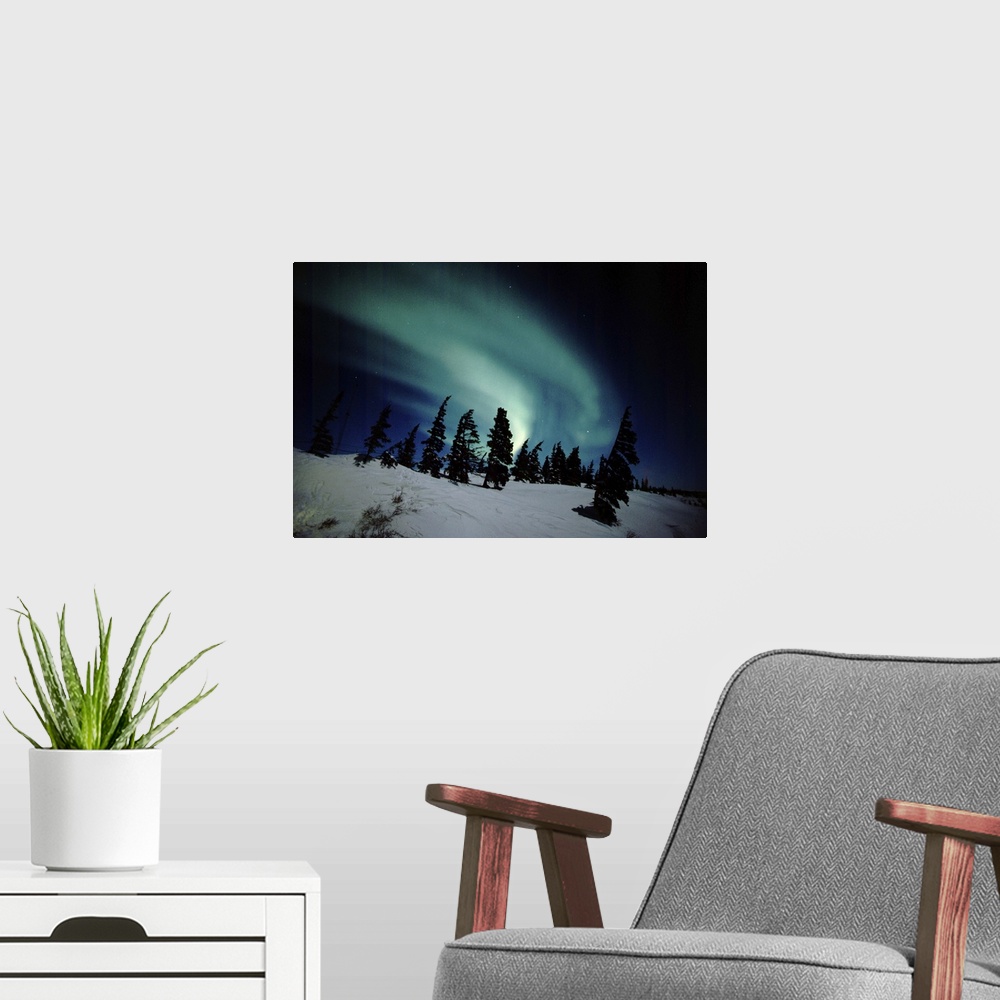 A modern room featuring North America - Canada - Manitoba - Churchill. Northern Lights aka Aurora Borealis.