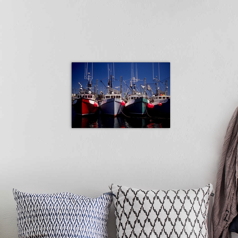 A bohemian room featuring Canada: New Brunswick, Grand Manan, North Head Harbor, commercial fishing boats, July