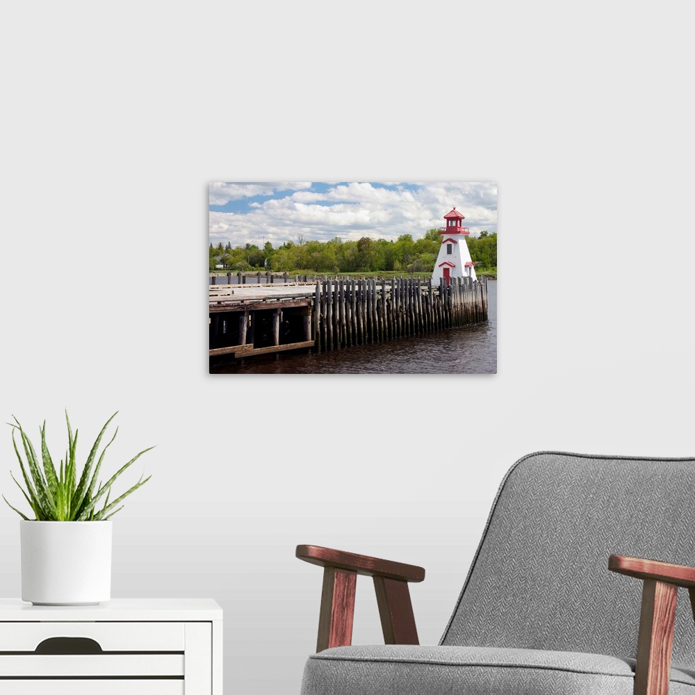 A modern room featuring NA, Canada, New Brunswick.  St. Stephen wharf and lighthouse.