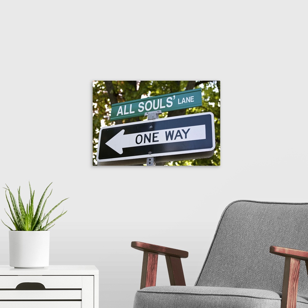 A modern room featuring Canada, Prince Edward Island, Charlottetown. Street sign for All Souls' Lane.