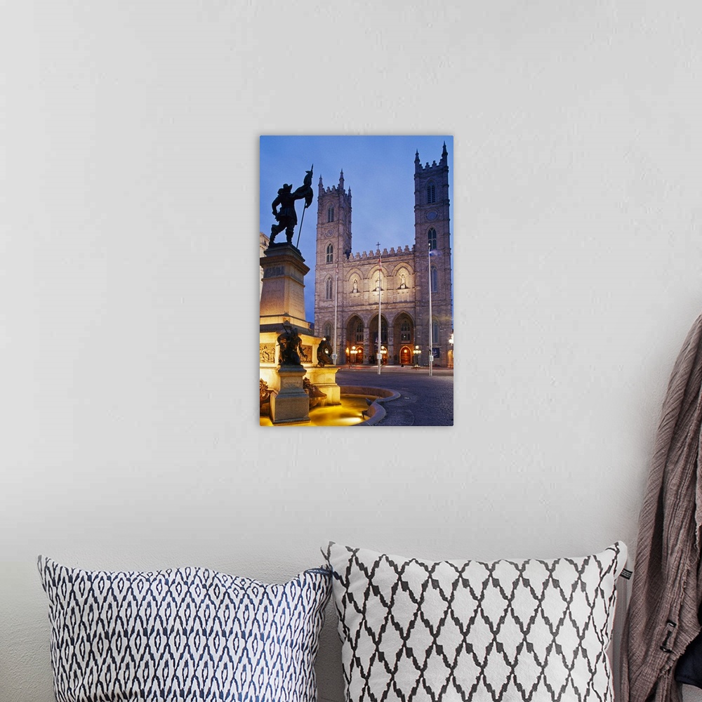 A bohemian room featuring Canada, Quebec, Montreal, Place d'Armes Square, Notre-Dame Basilica and Maisonneuve Monument of s...