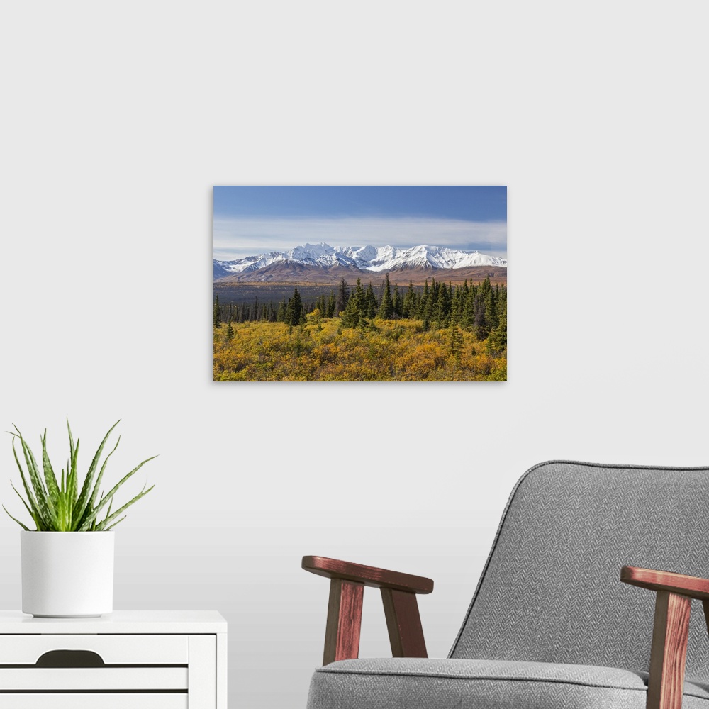 A modern room featuring Canada, Yukon Territory, Kluane National Park. Snow-covered peaks in the St. Elias Range.